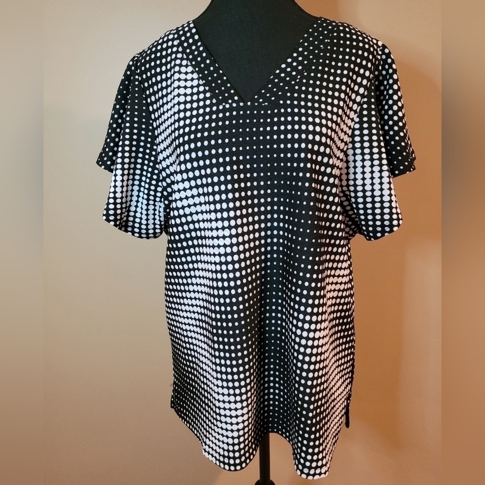 FORGET ME NOT Geometric Polka Dot V Neck Top, Size XL
